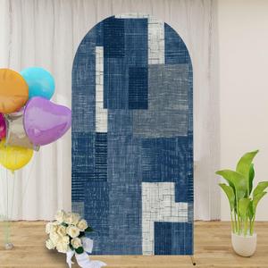 Patchwork Denim Textures Pattern 7.2FT Wedding Arch Cover Spandex Fitted Fabric Round Top Stretchy Backdrop Stand Covers for Wedding Birthday Party Decoration