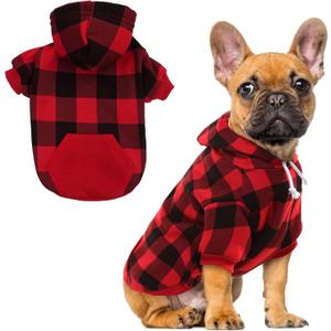 EXPAWLORER Plaid Dog Hoodie - British Style Warm Dog Sweater Shirt with Leash Hole,Pitbull Clothes Outfits,Winter Coat Apparel for All Breeds Puppy Girl Boy-Cat Apparel,Buffalo Check Medium