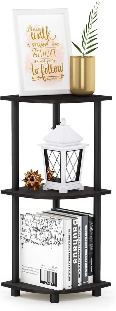 Furinno Turn-N-Tube 3-Tier Corner Display Rack Multipurpose Shelving Unit, Espresso/Black (3-Tier Round Tube)