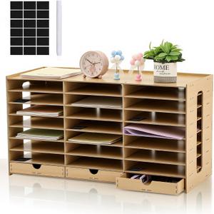 Colingmill Classroom Mailboxes Wooden Teacher Student Mailboxes for Classroom Literature Paper Organizer Compartments with Drawers, Sturdy Ease Setup for Home Office School(24 Slots)