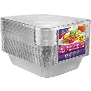Nicole Home Collection Aluminum Pans With Lids Half Size 9x13 Extra Heavy Duty, Disposable Foil Pans For Baking (25 Sets) (25 Pack - w/ Lids)