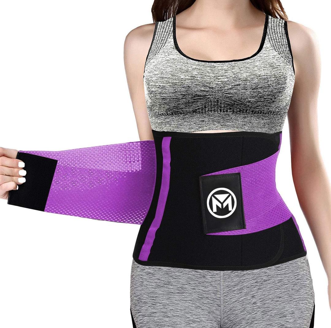 Moolida Waist Trainer Belt for Women or Men Waist Trimmer Workout Fitness Back Support Belts (Small, Purple)
