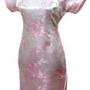 7Fairy Women's VTG Floral Mini Chinese Evening Dress Cheongsam Size 8 US Pink