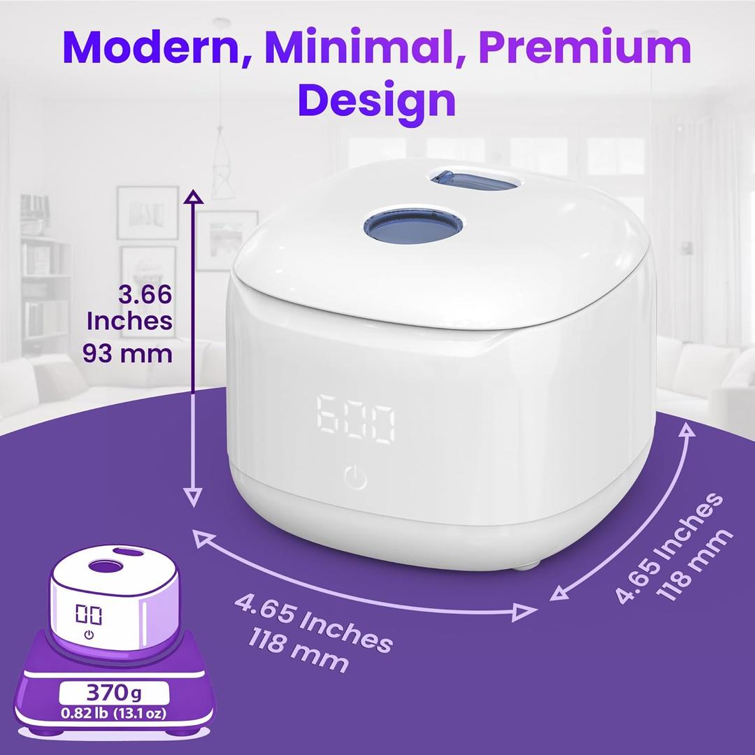 Ultrasonic Retainer Cleaner 49kHz Denture Cleaner for Mouth Guards, Retainers, Aligners, Jewelry 220ml Stainless Steel Tank Ultra Sonic Cleaning Machine White