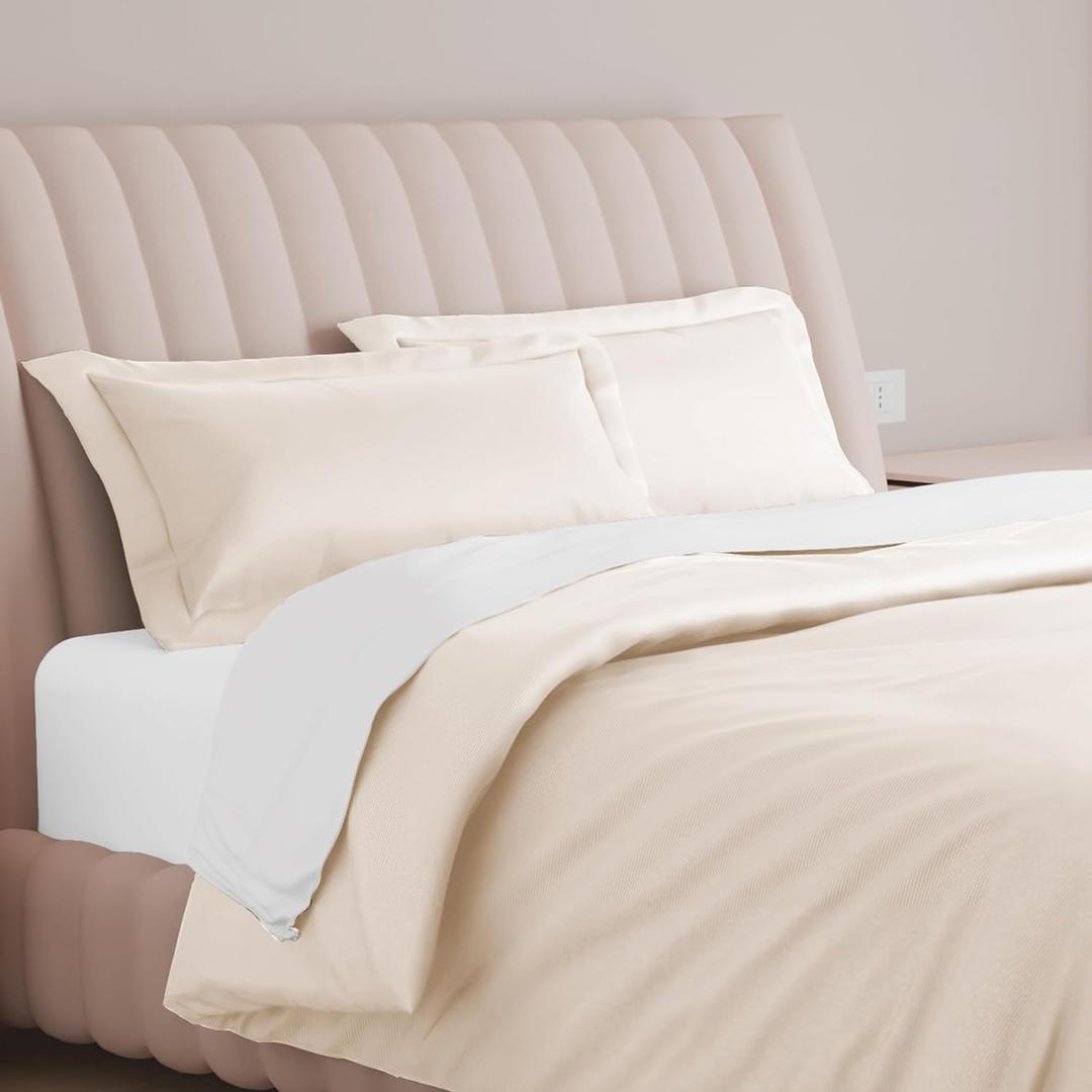 Carressa Linen 100% Egyptian Cotton Duvet Cover King Size - 600 Thread Count 3 PC Duvet Cover Set, Extra Long Staple Egyptian Cotton Quilt Cover, Soft, Breathable with Hidden Zipper Closure - Ivory