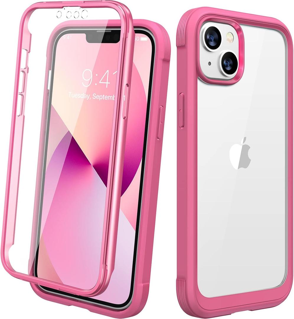 Diaclara Designed for iPhone 13 Case, Full Body Rugged Case with Built-in Touch Sensitive Anti-Scratch Screen Protector, Soft TPU Bumper Case for iPhone 13 6.1" (Strawberry Pink)
