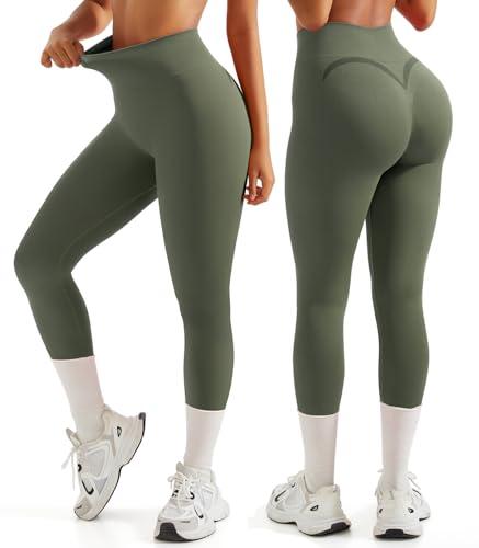 OMKAGI Smile Butt Lifting Workout Leggings for Women High Waisted Seamless Compression Yoga Pants(XL,Army Green-188)