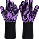 Comsmart BBQ Gloves, 1472 Degree F Heat Resistant Grilling Gloves Silicone Non-Slip Oven Gloves Long Kitchen Gloves for Barbecue, Cooking, Baking, Cutting (Purple)