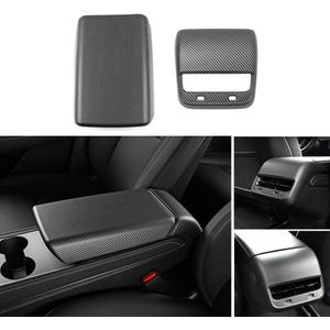 StarYtbl 2PCS Center Console Armrest Cover & Rear Air Condition Vent Cover for Tasla 2017-2023 Model 3 and 2020-2024 Model Y, Tesla Arm Rest Cover and Rear AC Vent Cover (Matte Carbon Fiber Pattern)