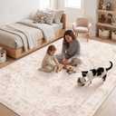 Garvee Pink Girls Bedroom 6x9 Area Rugs for Living Room, Boho Vintage Non-Slip Washable Low-Pile Stain Resistant Soft Carpet for Bedroom Home Office Nursery Kitchen Room Decor