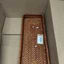 Rattan Bathroom Vanity Trays Toilet Tank Baskets Long Narrow Hand Towel Storage Basket for Storage, Decorative (Honey Brown 16.3 x 6.1 x 2 inch)