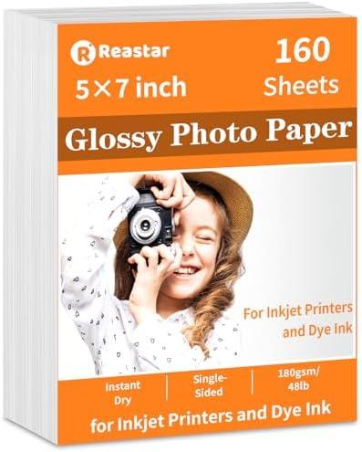 Reastar 5x7 Glossy Photo Paper, 160 Sheets Picture Paper for Inkjet Printer, 180gsm/48lb