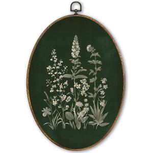 TLESKE Vintage Dark Green Botanical Floral Oval Wall Art Decor Framed 9x12, Flowers Canvas Wall Art Prints Artwork, Cottage Core Cottagecore Hanging Wall Picture Room Decor for Bedroom Living Room, 11.3"L x 8.7"W