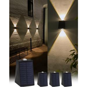 Solar Lights Outdoor, Up and Down Solar Wall Light Waterproof IP65 Dusk to Dawn Sconce for Fence, Porch, Deck, Railing (Warm White, 4 Pack)