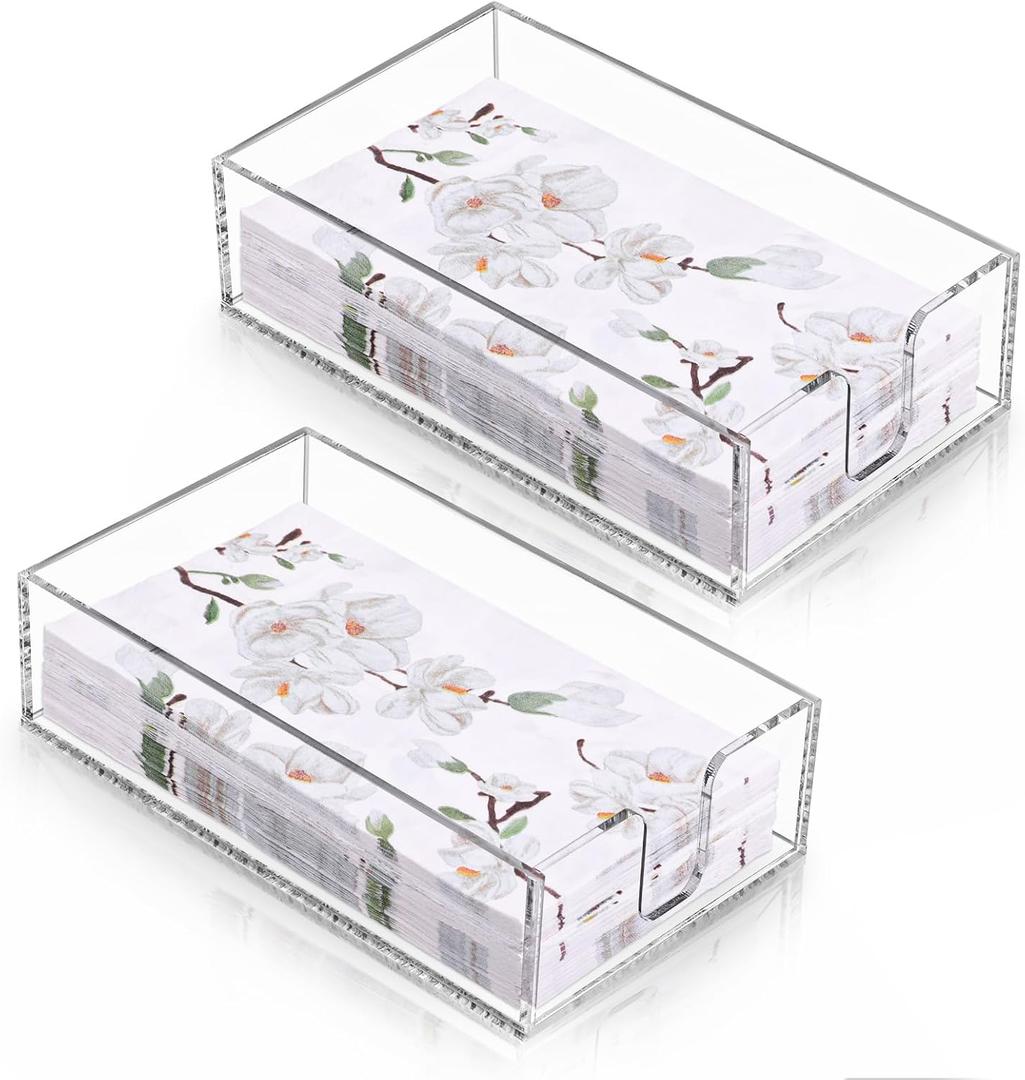 SHENLIU 2 Pack Clear Napkin Holder, 0.16" Thickness Flat Napkin Holder 8.8x5.3x2.5" Acrylic Guest Towel Tray Bathroom Napkins Guest Disposable Holders for Kitchen, Weddings, Party, Hotel, Restaurant