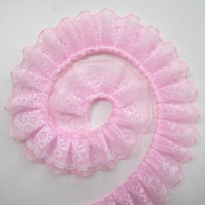 10 Yard Pleated Organza Lace Edge Trim Ribbon 1-1/2 inch Wide Assorted Colors Trimming Ruffle Fabric Embroidered Sewing Craft Wedding Bridal Dress Party Decoration Clothes Embellishment (Pink)