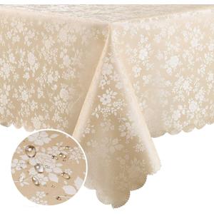 Smiry Rectangle Table Cloth, Waterproof Heavy Duty Vinyl Tablecloths, Wipeable Washable Table Cover for Kitchen and Dining Room (Beige, 60" X 102")