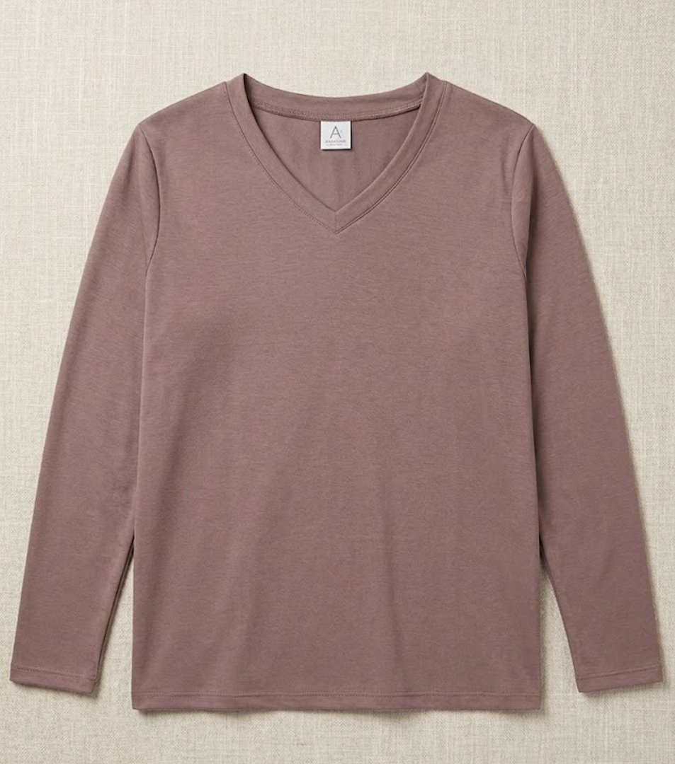 Women’s Cotton Long Sleeve V-Neck T-Shirts – Soft Casual Lounge Tee Tops L