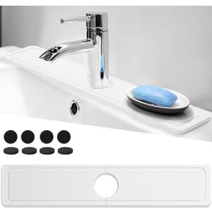 Fast Drying Stone Faucet Mat for Kitchen Sink 23.6'' Long Diatomite Sink Drying Sink Water Splash Guard Diatomite Tray Faucet Absorbent Mat for Bathroom Counter(Classic Style)