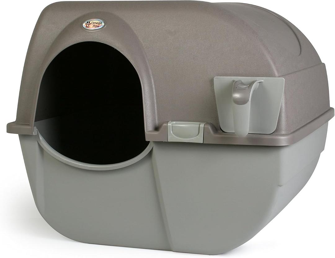 Omega Paw Roll 'n Clean Self Cleaning Litter Box, Brown, Large, 18.5 x 21.5 x 20 inches