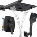 ELLO&ALLO Matte Black Bathroom Shower Faucet Set with Valve, Rainfall Shower Head with Handheld Combo