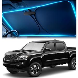 Windshield Sun Shade for Toyota Tacoma 2016-2023 2024 2025 Custom Fit Sun Shield with Mirror CutOut, Blocks Heat & UV, Foldable with Storage Pouch - Toyota Tacoma Windshield Sunshade
