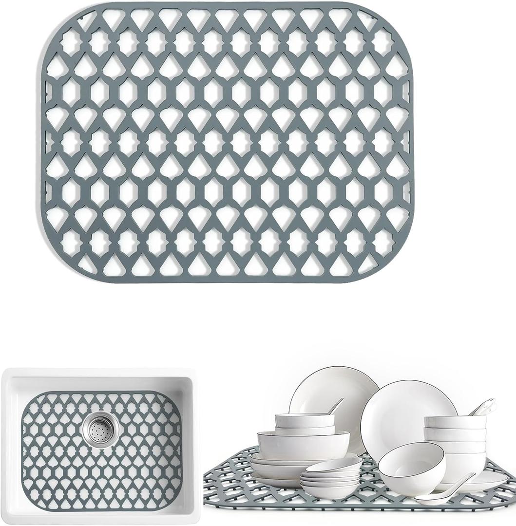 Sink Protectors for Kitchen Sink 16x12, Large Silicone Sink Mats Grid for Bottom of Farmhouse Sink (16.7x12.5)