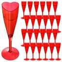 FillTouch 24 Pcs Heart Shaped Champagne Flutes Valentines Plastic Goblet Champagne Cups 4.4oz Disposable Champagne Glasses for Bachelorette Wedding Bridal Shower Party Valentines Day(Red)