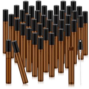 Zhehao 50 Pcs Mini Spray Bottles 10ml Clear Glass Perfume Bottles Refillable Fine Mist Perfume Atomizer Portable Empty Sample Containers for Cleaning, Essential Oils, Travel (Amber)