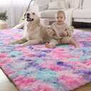 Rainbow Rug for Girls Room, 5x7 Fluffy Area Rugs for Bedroom, Colorful Kids Rug Cute Anti-Skid Indoor Carpet for Nursery, Living Room, Playroom, Home Decor