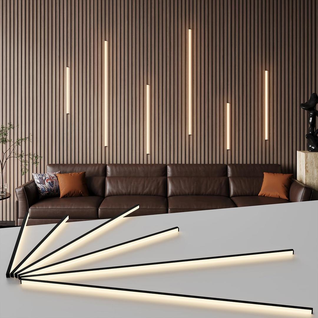 Slat Wall Lights - GloryAir 6pcs Black Adhesive Wall Panel Lights for Interior Wall Decor, Warm White 3000K Touchable Switch LED Lamp for Wood Slat Acoustic Panels, Headboard, Stairway, Home Decor, 16"+24"+40" X 2