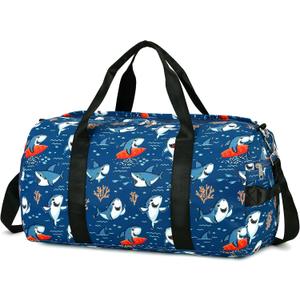 CAMTOP Kids Duffel Overnight Bag for Boys and Girls Toddler Carry-On Size Tote for Travel Duffle Gym Sport (Shark-Dark Blue)
