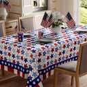 XCHI Red White Stripes Wood Stars Patriotic America 4th of July Memorial Day Independence Day Tablecloth Rectangle Washable Table Covers for Home Party Decorations 60x84 Inch