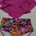 Womens Tankini Swimsuits Ruffled Tank Top Tummy Control Floral Modest Swimwear High Waisted Bikini (Medium, Red Leopard)