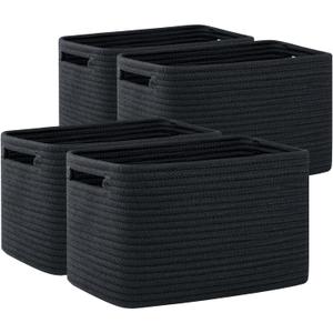 OIAHOMY 4 Pack Storage Baskets for Organizing, Cube Storage Bins for Shelves, Rectangle Storage Baskets With Handles, Woven Baskets for Storage, 16''Lx12''Wx8''H, Black