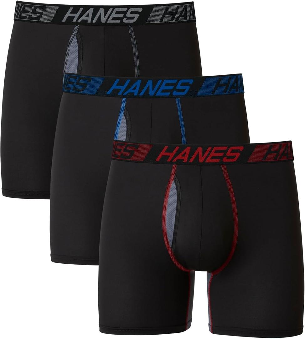 Hanes Men's Underwear Boxer Briefs Pack, 3-Pack, Total Support Pouch, Long or Short-Leg Boxer Briefs (Black, M)