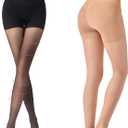 Aaronano 2 Pairs Compression Pantyhose for Women, 10-15mmHg High Waist Compression Stockings, 30D Shaping Tights For women (Large, Black+natural)