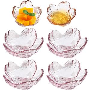 JJYHEHOT 6 PCS Pink Sakura Dip Bowls Set, Crystal Glass Dessert Bowls, Dipping Bowls Appetizer Plates Salad Bowl