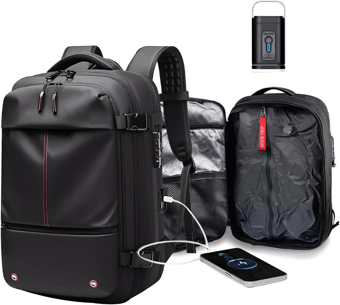 BYED Vacuum Backpack Travel-Expandable Compression Backpack with Air Pump,Usb,Tsa Lock, Air Backpacks with Removable Vacuum Bag,Carry On Vacpack for Men and Women (Modern Black)