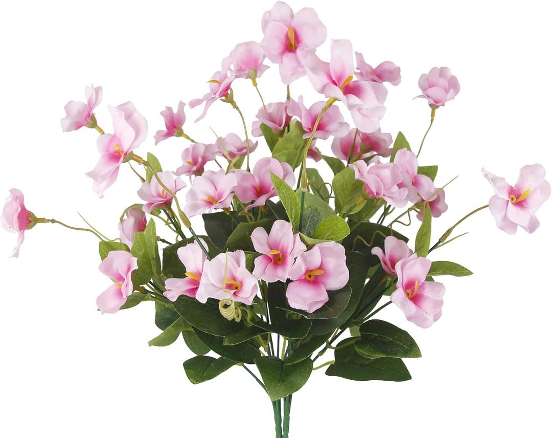 2 Pcs Artificial Flowers for Outdoors Hibiscus Faux Impatiens Outdoor Planters Pink Artificial Tropical Flowers Realistic UV Resistant Silk Flowers for Outside Front Porch Spring Summer Decor, Pink