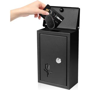 Wall Mount Key Drop Box, with Key Lock & Flip & Top Slot, Steel Cash Drop Box, Storage Box for Mail, Packages, Donations, Voting, Suggestion for Outside Home Business 9.05"5.51"3.03"