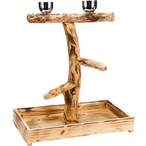 PENN-PLAX Bird-Life Natural Wood Tree Perch for Large Birds and Parrots  Includes Food and Water Bowls and Drop Tray  Large