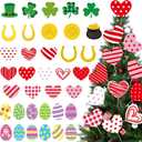 Kathfly 36 Pcs Valentine's Day Tree Decorations Large St Patrick's Day Easter Tree Picks Ornament Heart Colorful Eggs Shamrock Gold Coins Horseshoe Ornaments for Home Spring Party Decor