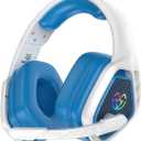 Tatybo Wireless Gaming Headset for PC, Ps5, Ps4, 2.4 Ghz USB & Type-C Gaming Headphones with Microphone, 30H Battery Bluetooth Headphones for Switch, Laptop, Mobile, Mac (Blue White)