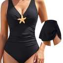 BMJL Womens Tummy Control Swimsuits Modest One Piece Swim Dress Twist Front Full Coverage Swim Suits 2025(M,Black)