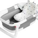 Collapsible Baby Bathtub,Baby Bath Tub with Soft Cushion & Thermometer,Baby Bathtub Newborn to Toddler 0-36 Months,Portable Travel Baby Tub (Gray)