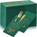 Tenceur 50 Pcs St. Patrick's Day Irish Blessing Paper Napkins 16x16'' Disposable Green Paper Napkins with Built in Flatware Pocket for Family Dinner Party Supplies Restaurants Daily Dinners