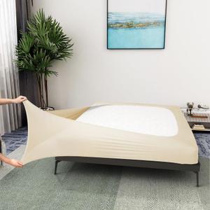 Box Spring Cover King/Cal King Size - Jersey Knit & Stretchy Wrap Around 4 Sides Bed Skirt for Hotel & Home, Beige (King/Cal king/Olympic Queen)