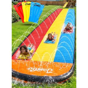 JAMBO Premium Triple Water Slide with 3 Bodyboards, 20Ft Heavy Duty Slip Splash and SlidesAdvanced 3Way Sprinkler System, Splash Pad Mat Backyard Summer Outdoor Water Toys n Long Slides for Kids