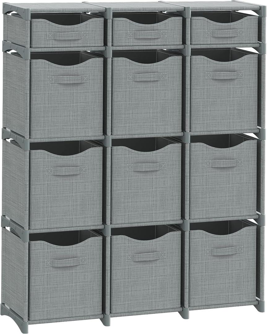 Cube Storage Organizer with Storage Bins Included - The Perfect Closet Organizers and Storage Solution. Includes 12 Storage Cubes, Great For Toy Storage, Closet Storage, Clothes Storage (Grey)